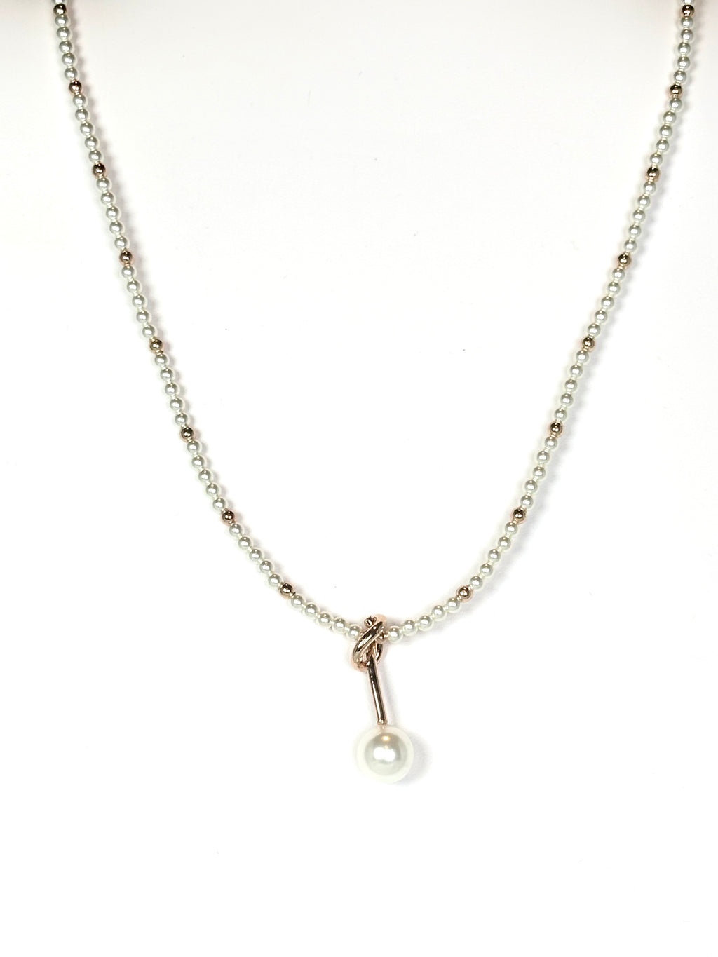 Pearl and Gold Beads Necklace with Gold Knot and Pearl Pendant