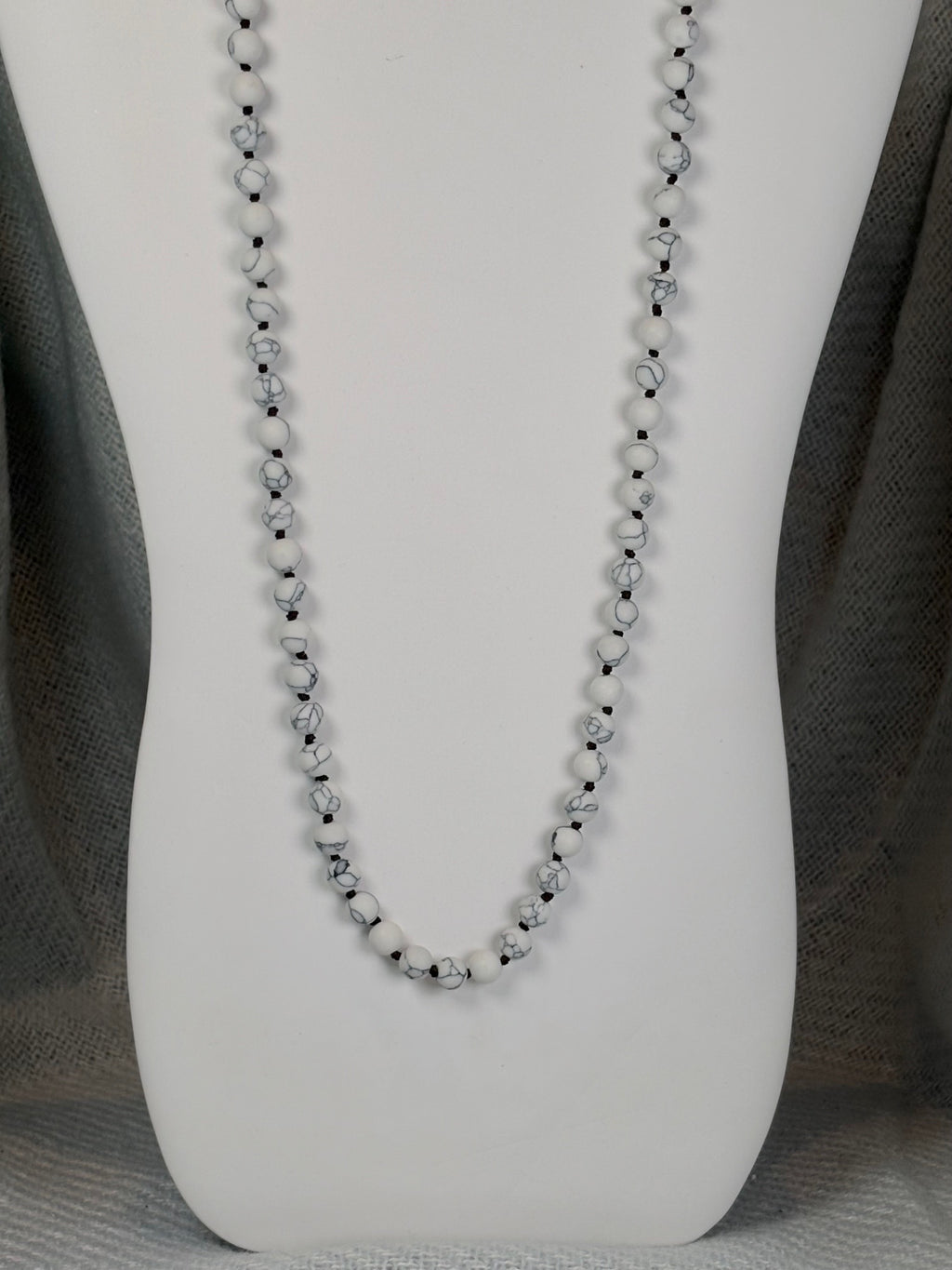 White Marbled Semi Precious Stone Necklace with Matching Stretch Bracelet Set