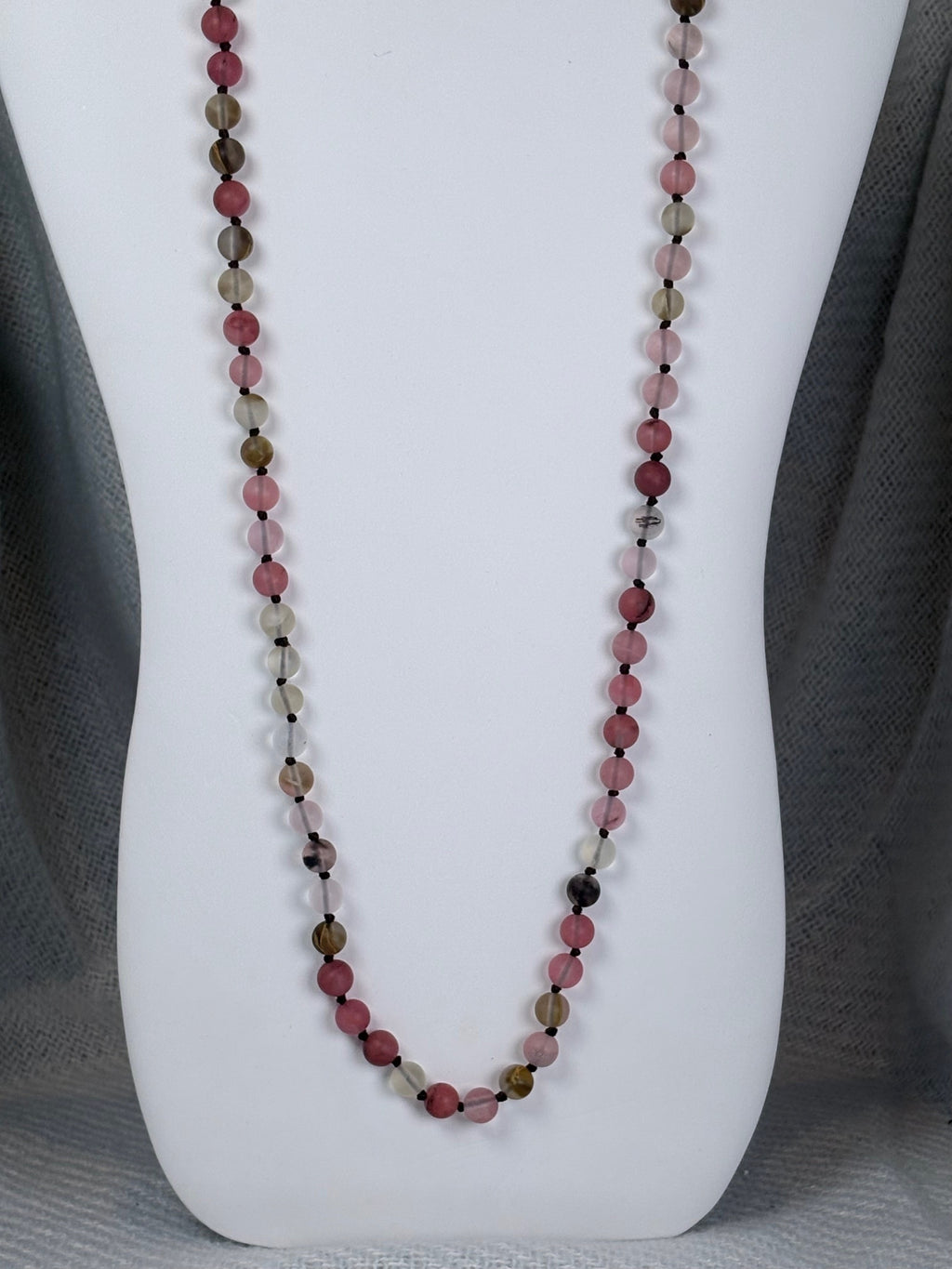 Pink and Brown Semi Precious Stone Necklace with Matching Stretch Bracelet Set