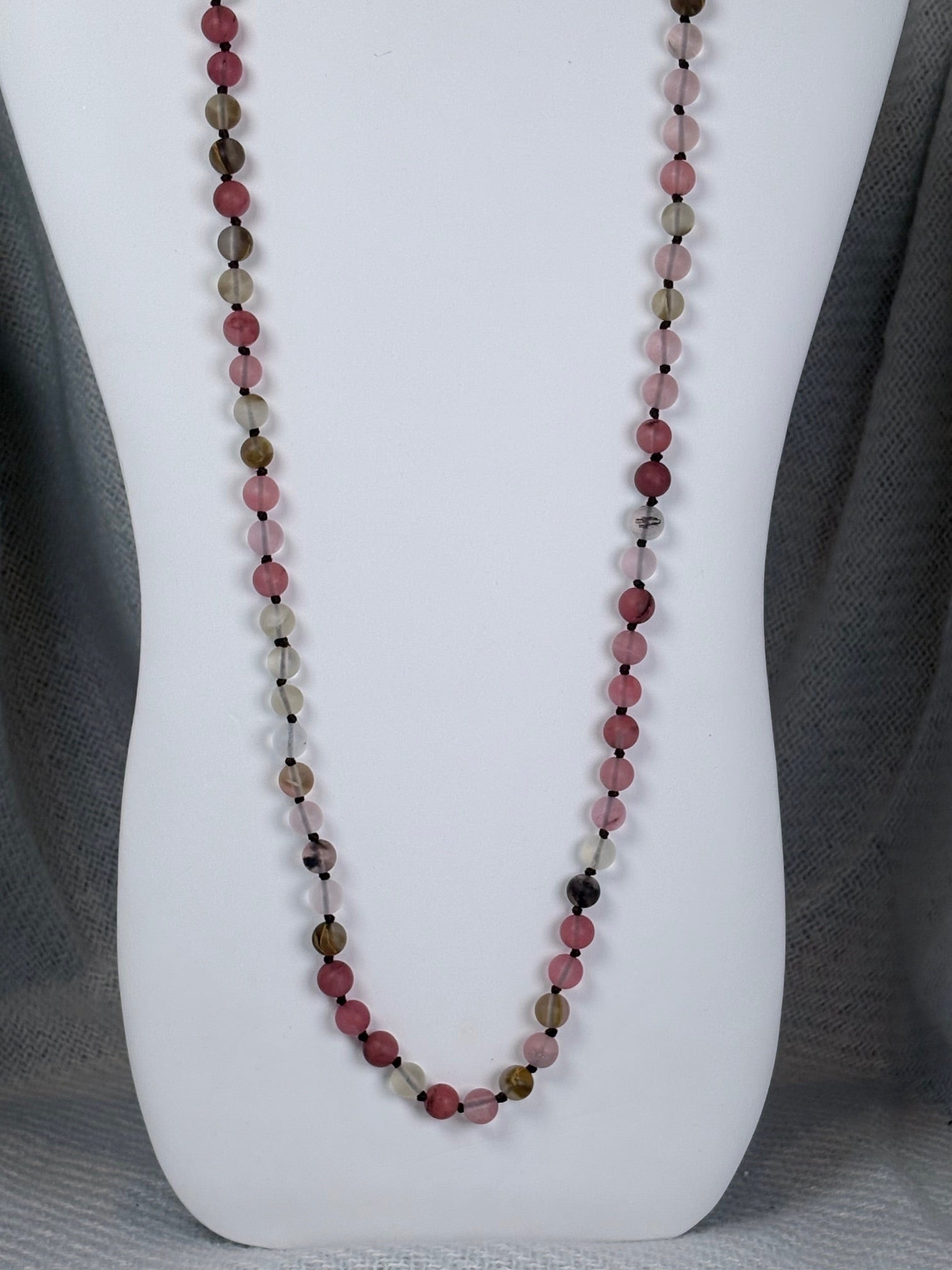 Pink and Brown Semi Precious Stone Necklace with Matching Stretch Bracelet Set