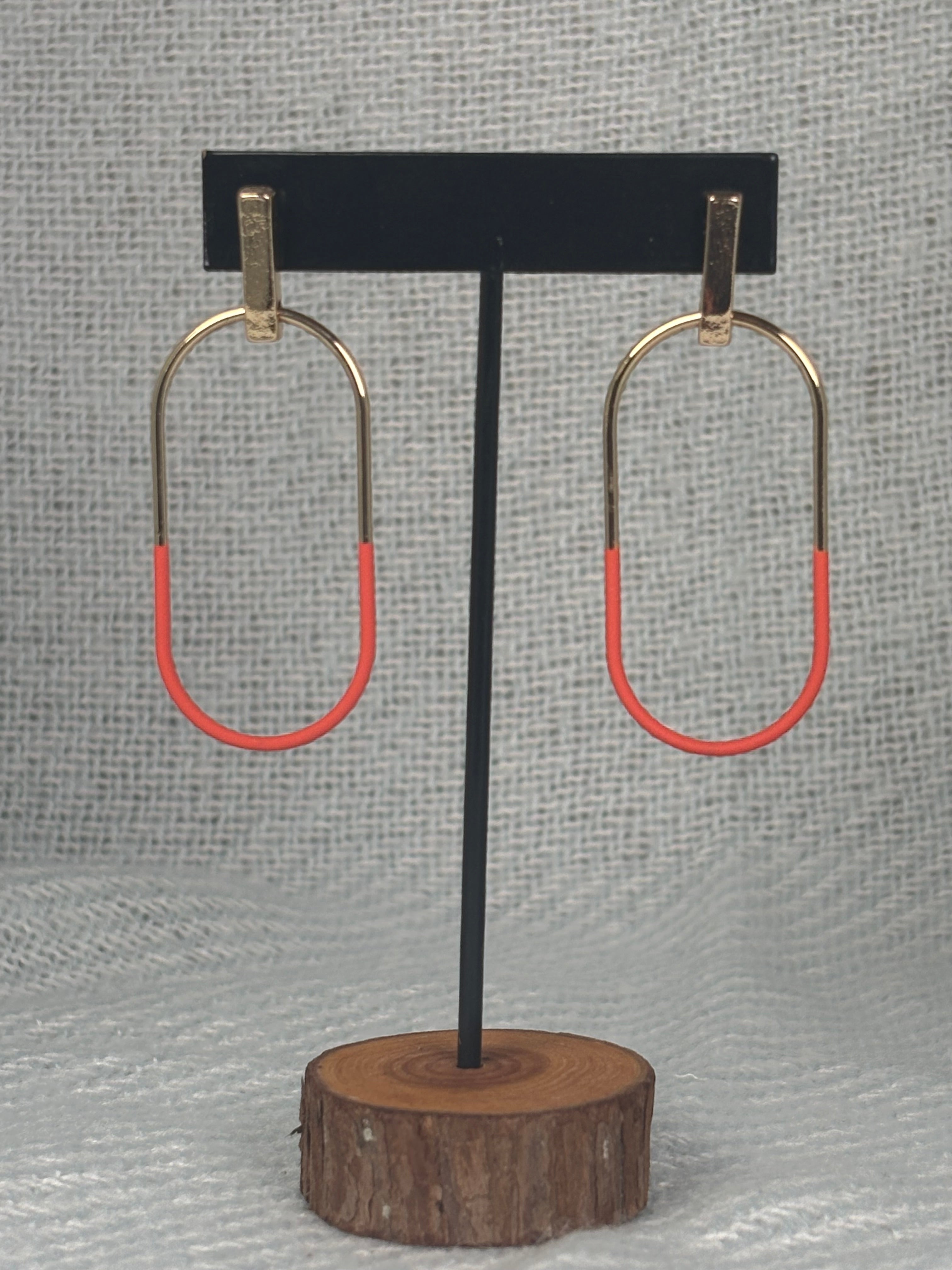 Orange dipped gold oval dangle earrings