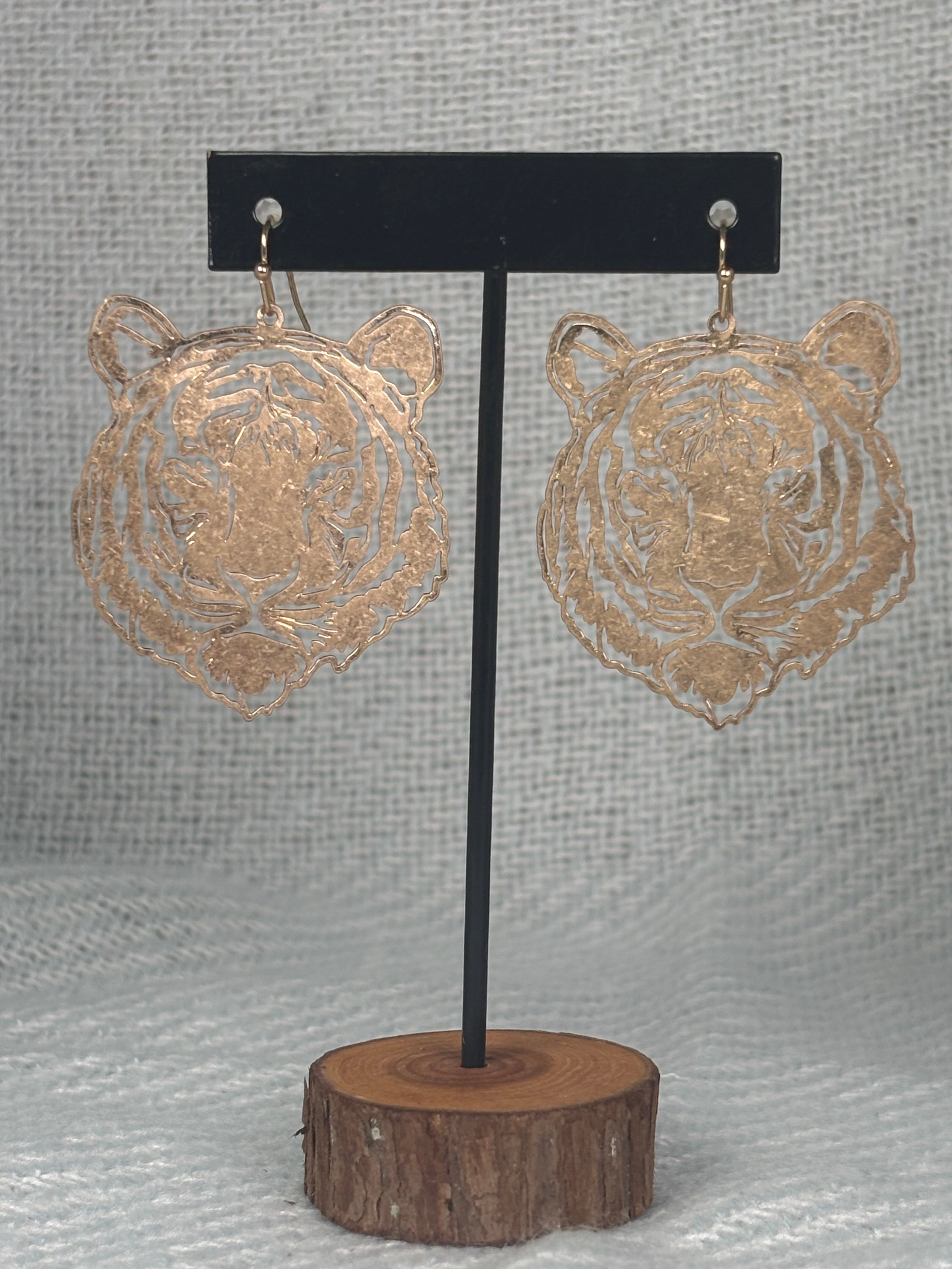Gold Tiger cutout earrings