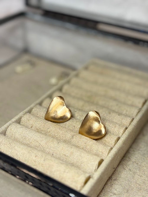 Brushed gold heart stud Earrings
