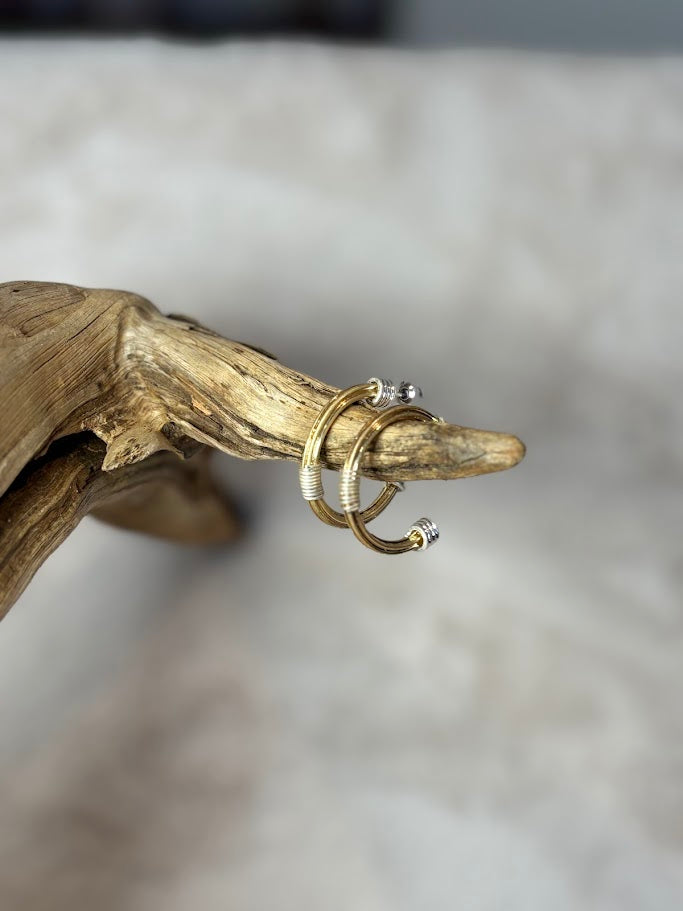 Brushed gold and silver hoop earrings