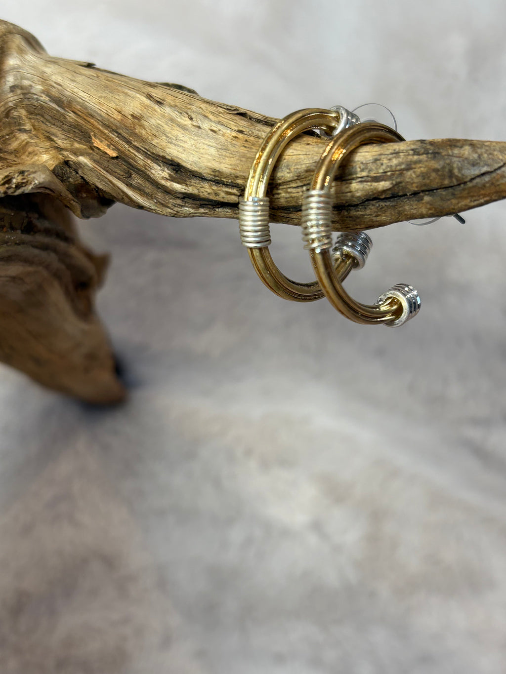 Brushed gold and silver hoop earrings