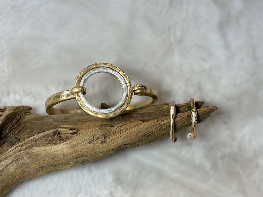 Brushed gold and silver hoop earrings