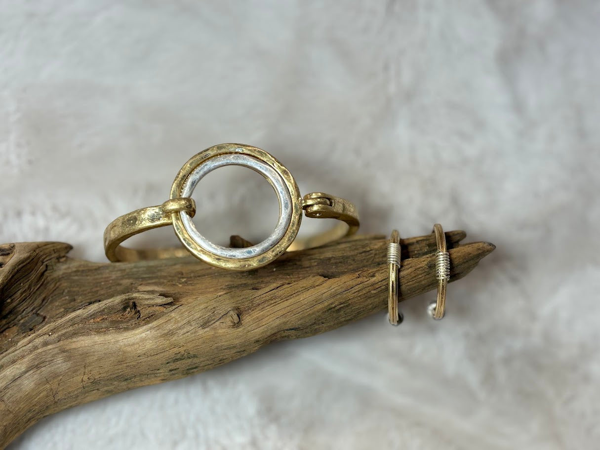 Brushed gold and silver hoop earrings