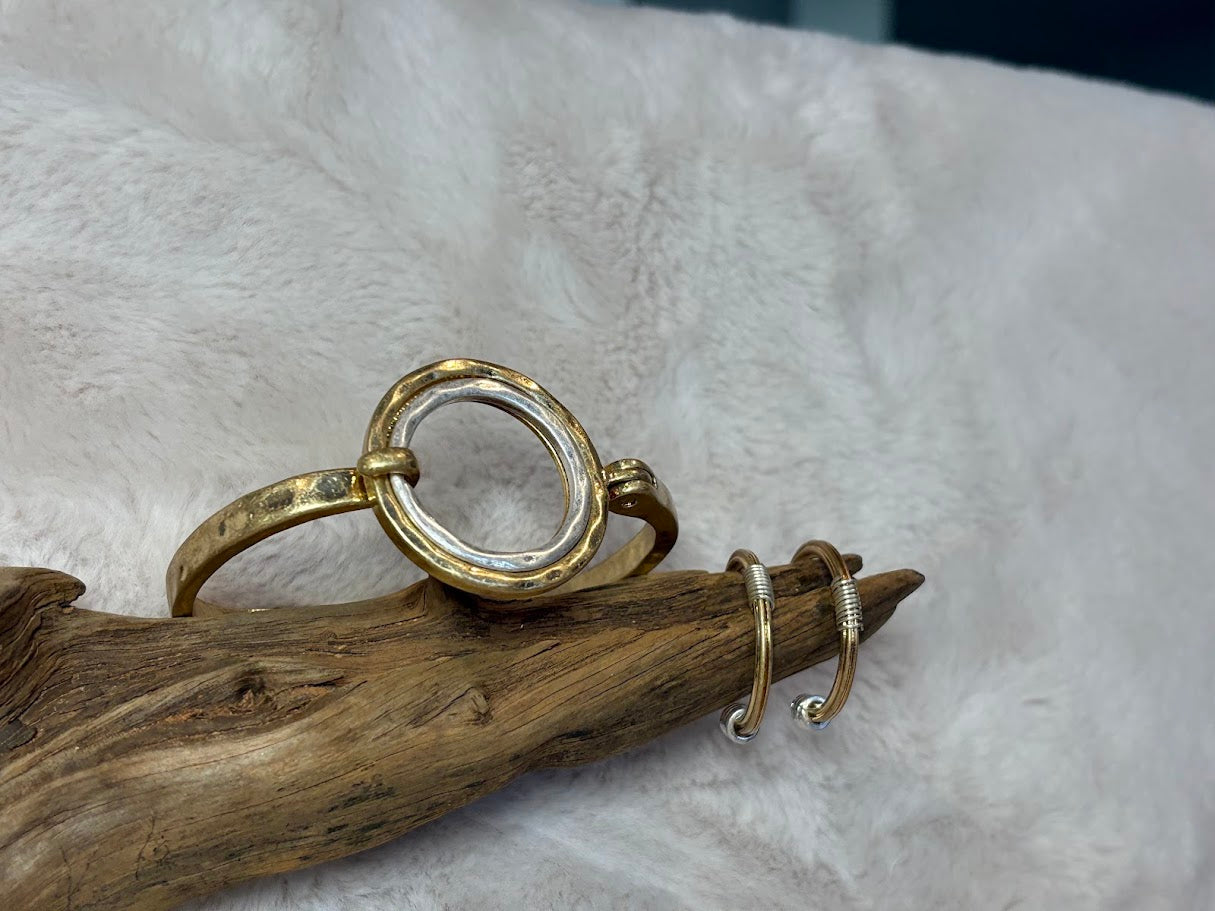 Brushed gold and silver hoop earrings