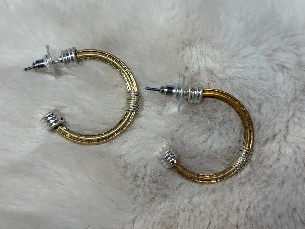 Brushed gold and silver hoop earrings