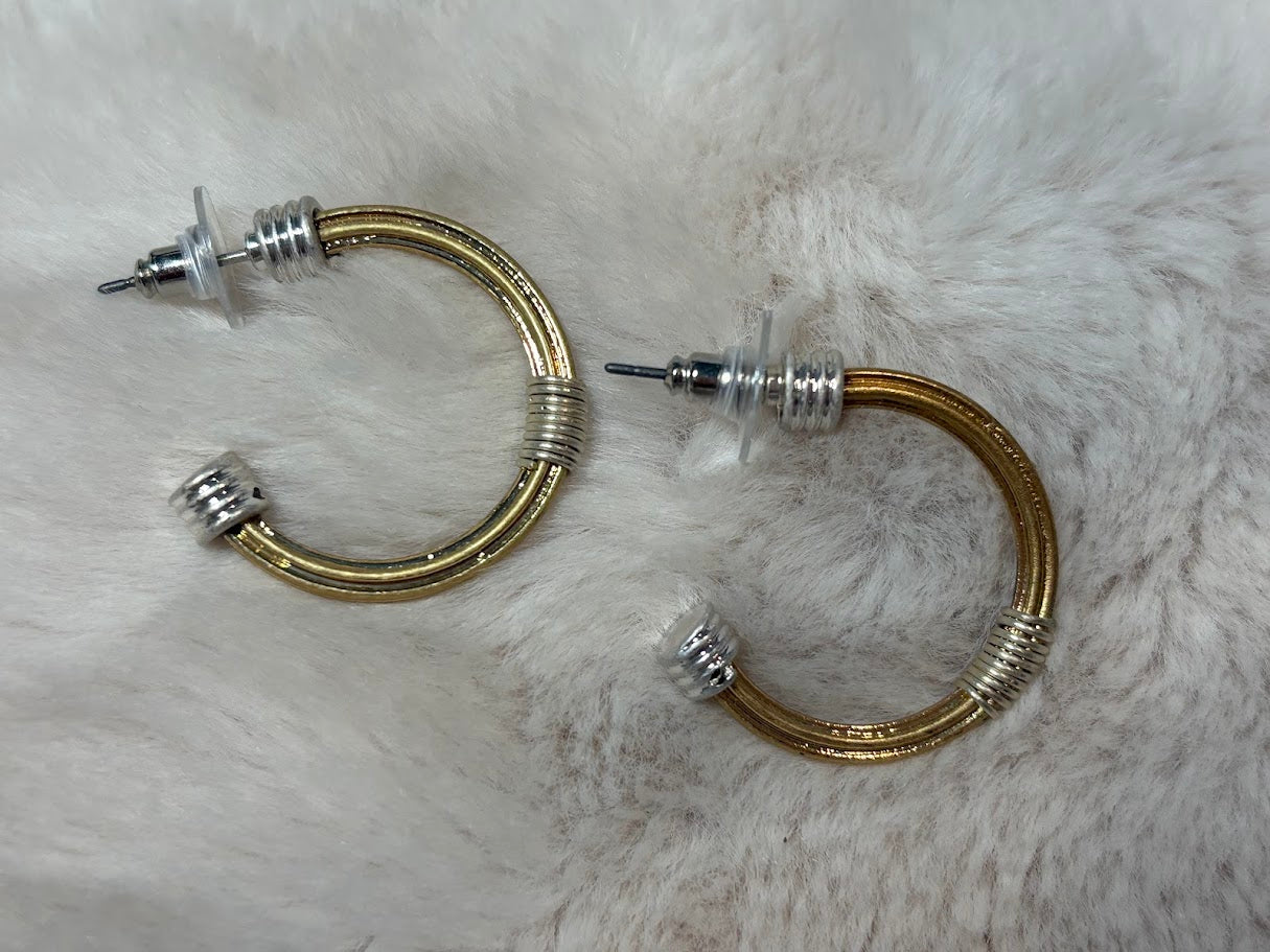 Brushed gold and silver hoop earrings