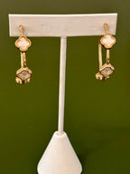 Quatrefoil Stone Hoop White and Gold Earrings