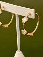 Quatrefoil Stone Hoop White and Gold Earrings