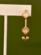 Quatrefoil Stone Hoop White and Gold Earrings