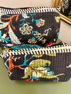 Quilted Black Floral Cosmetic Bags