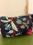 Quilted Black Floral Cosmetic Bags