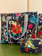 Quilted Black Floral Cosmetic Bags