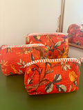 Quilted Burnt Orange Bird Garden Cosmetic Bags