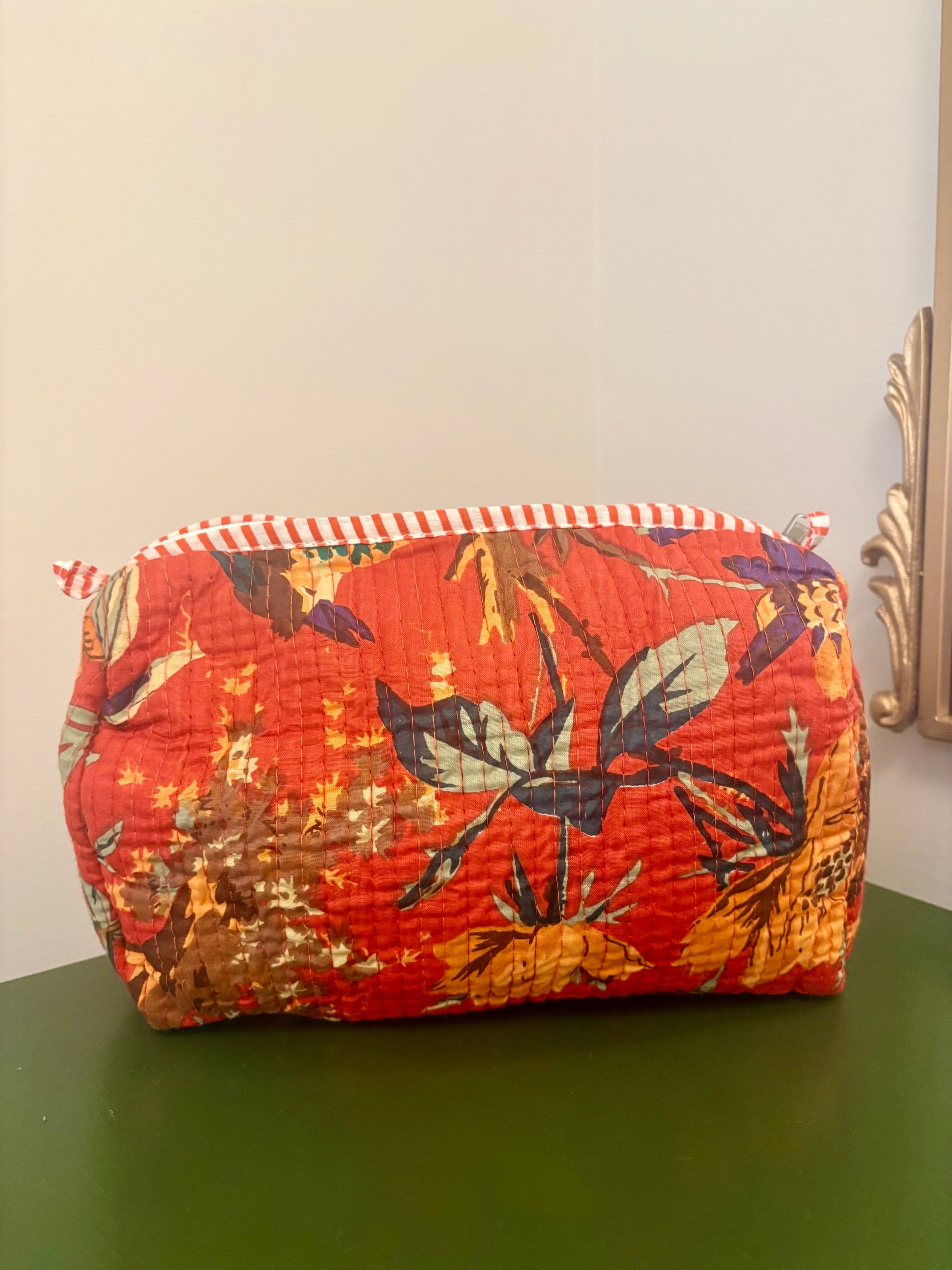Quilted Burnt Orange Bird Garden Cosmetic Bags