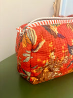 Quilted Burnt Orange Bird Garden Cosmetic Bags