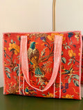 Quilted Burnt Orange Bird Garden Tote Bag