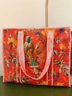 Quilted Burnt Orange Bird Garden Tote Bag