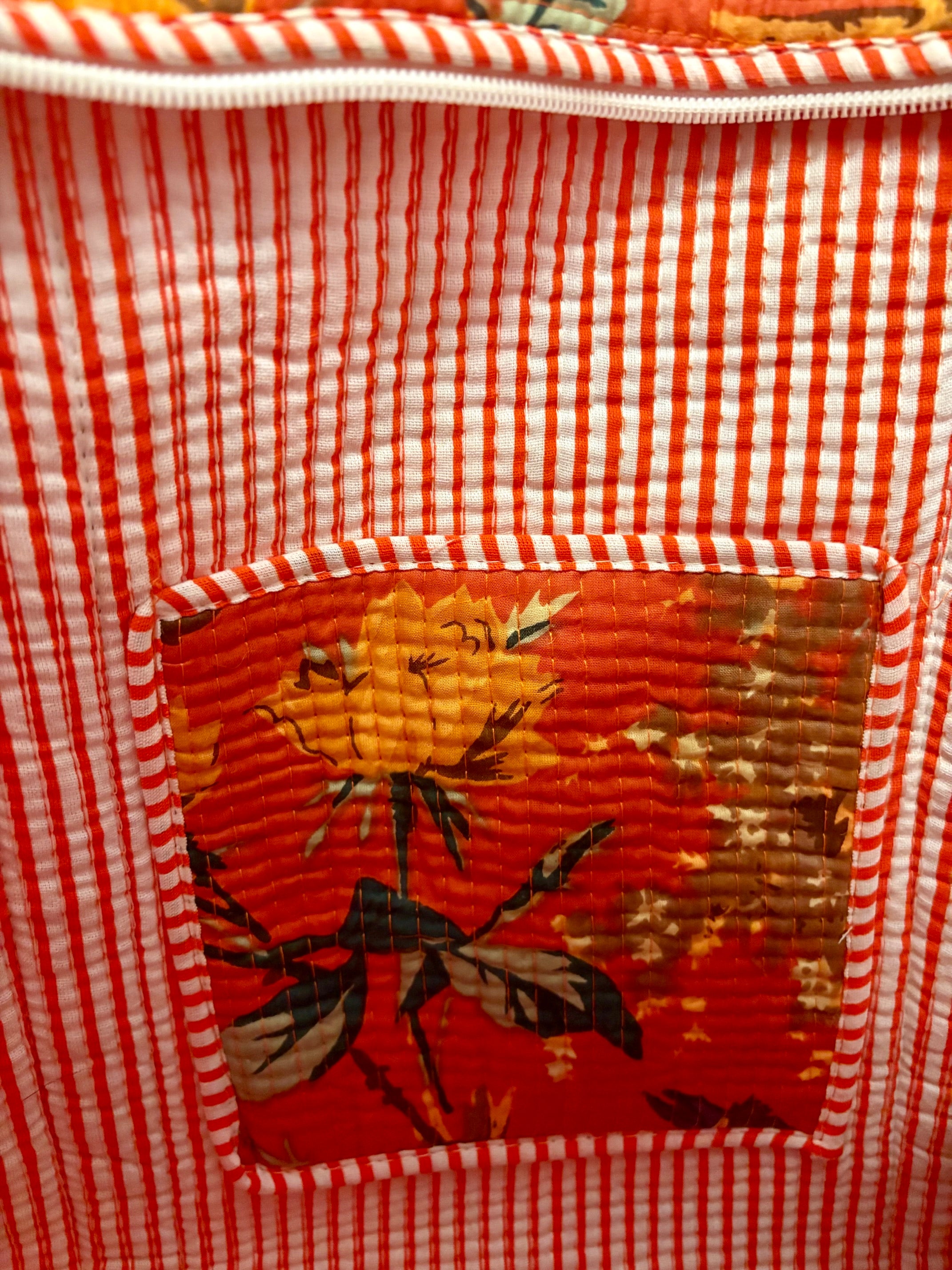 Quilted Burnt Orange Bird Garden Tote Bag