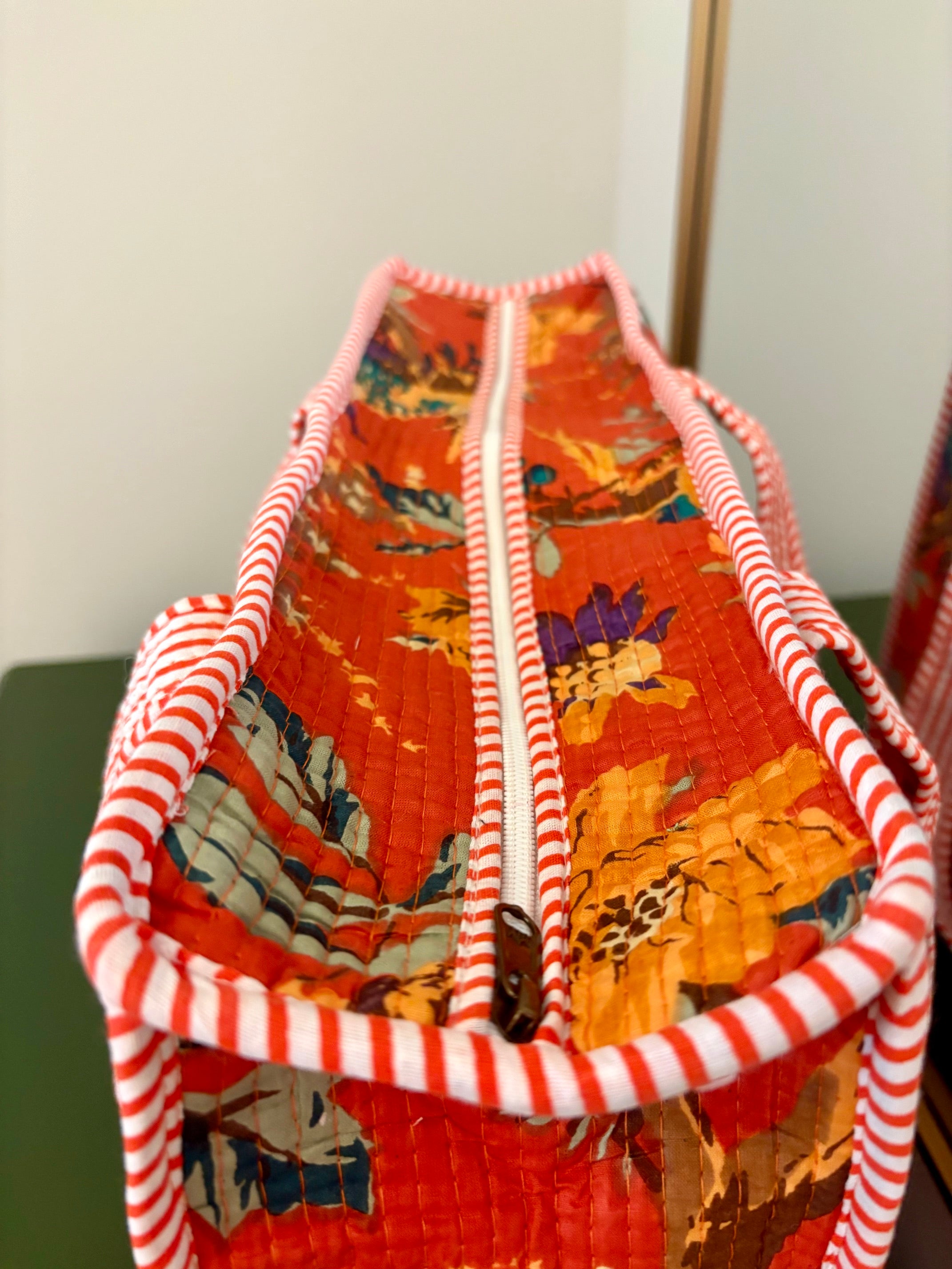 Quilted Burnt Orange Bird Garden Tote Bag
