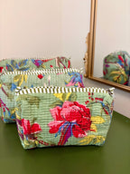 Quilted Green Floral Cosmetic Bags
