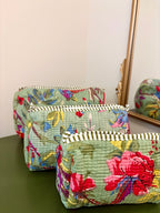 Quilted Green Floral Cosmetic Bags