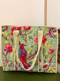 Quilted Green Floral Tote Bag