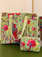 Quilted Green Floral Tote Bag