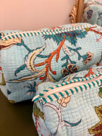 Quilted Mint Floral Cosmetic Bags