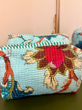 Quilted Mint Floral Cosmetic Bags