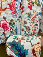 Quilted Mint Floral Cosmetic Bags