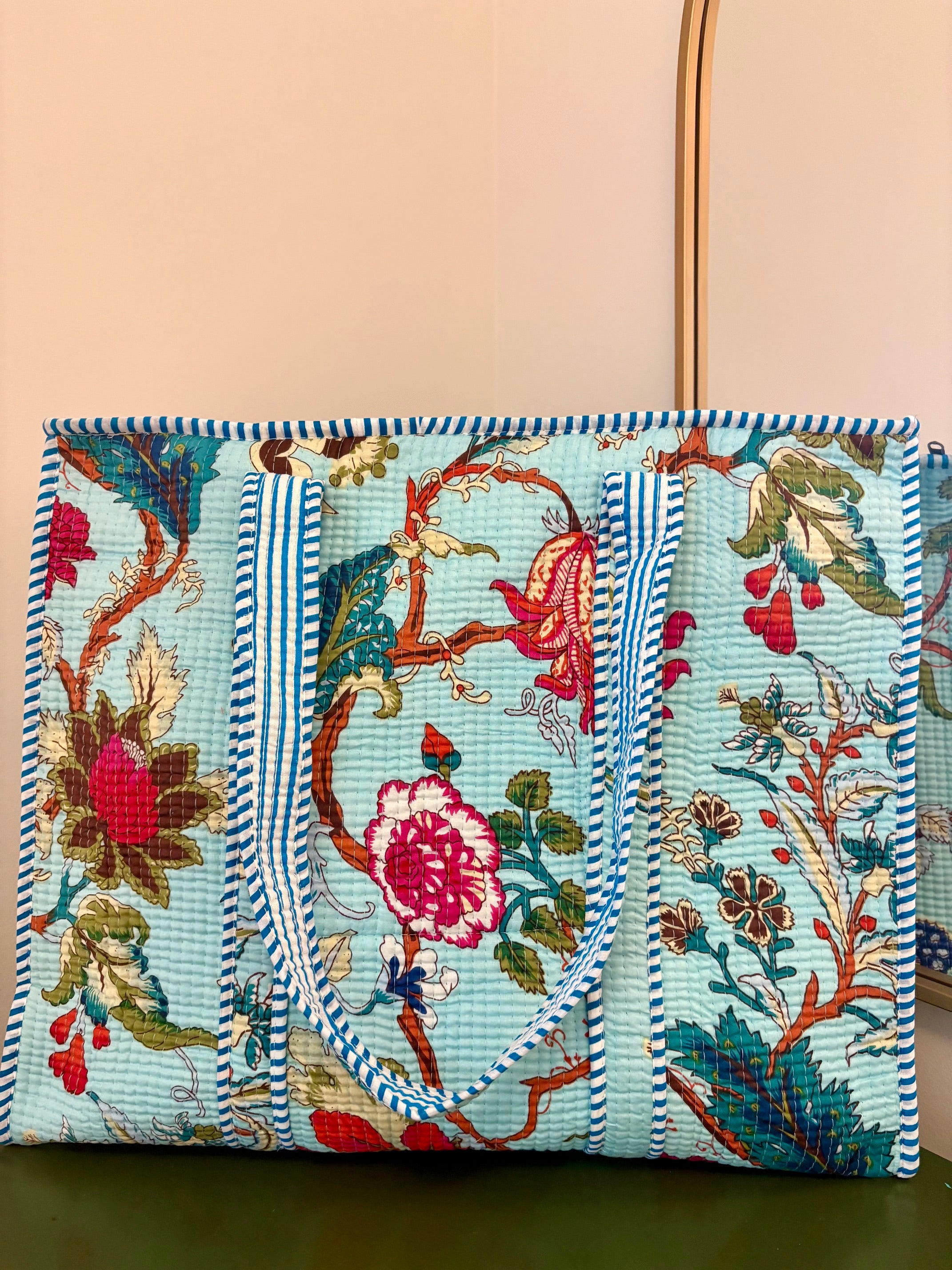 Quilted Mint Floral Tote Bag