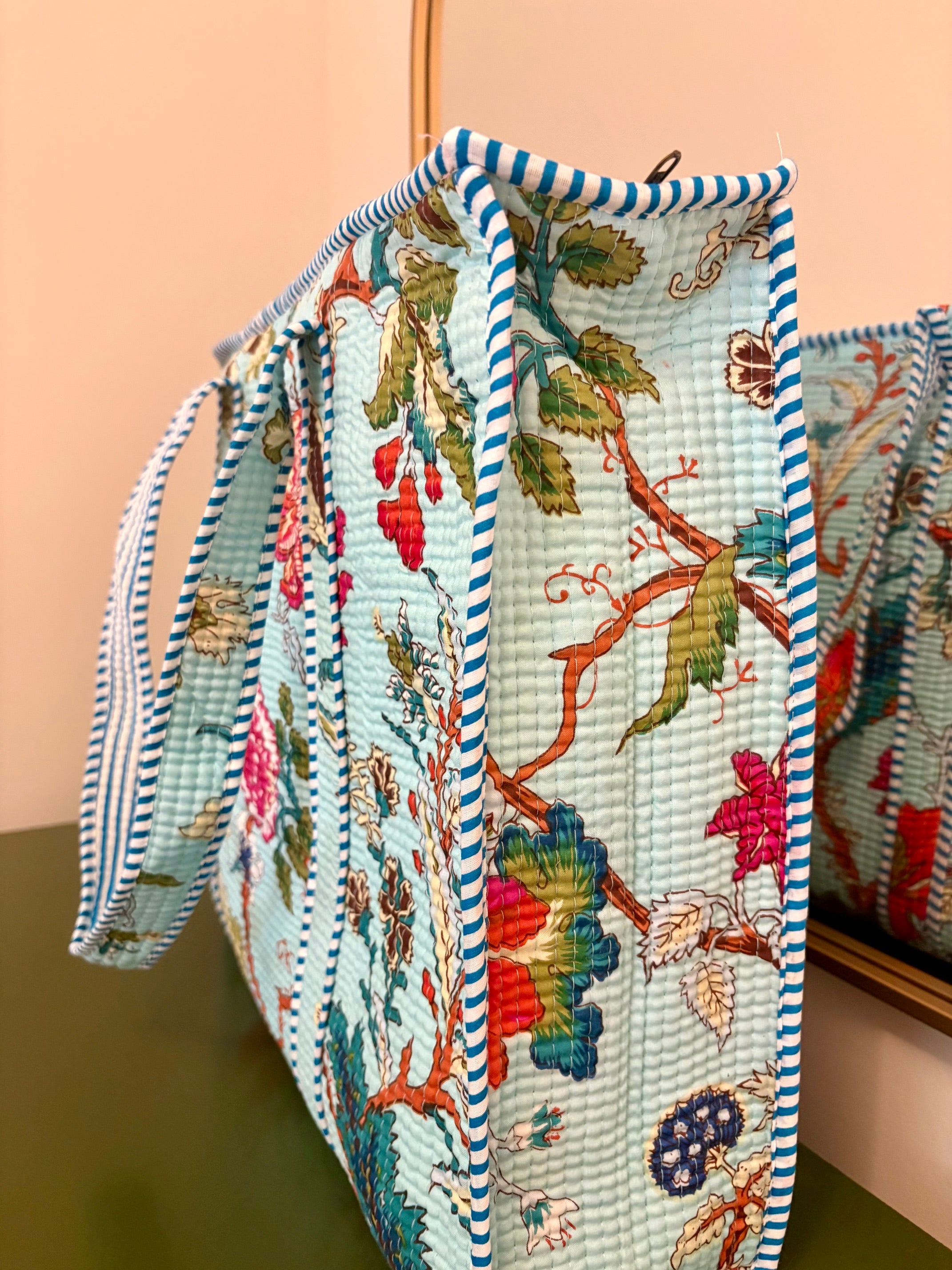 Quilted Mint Floral Tote Bag