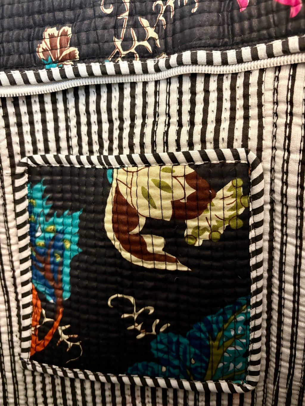 Quilted Black Floral Tote Bag