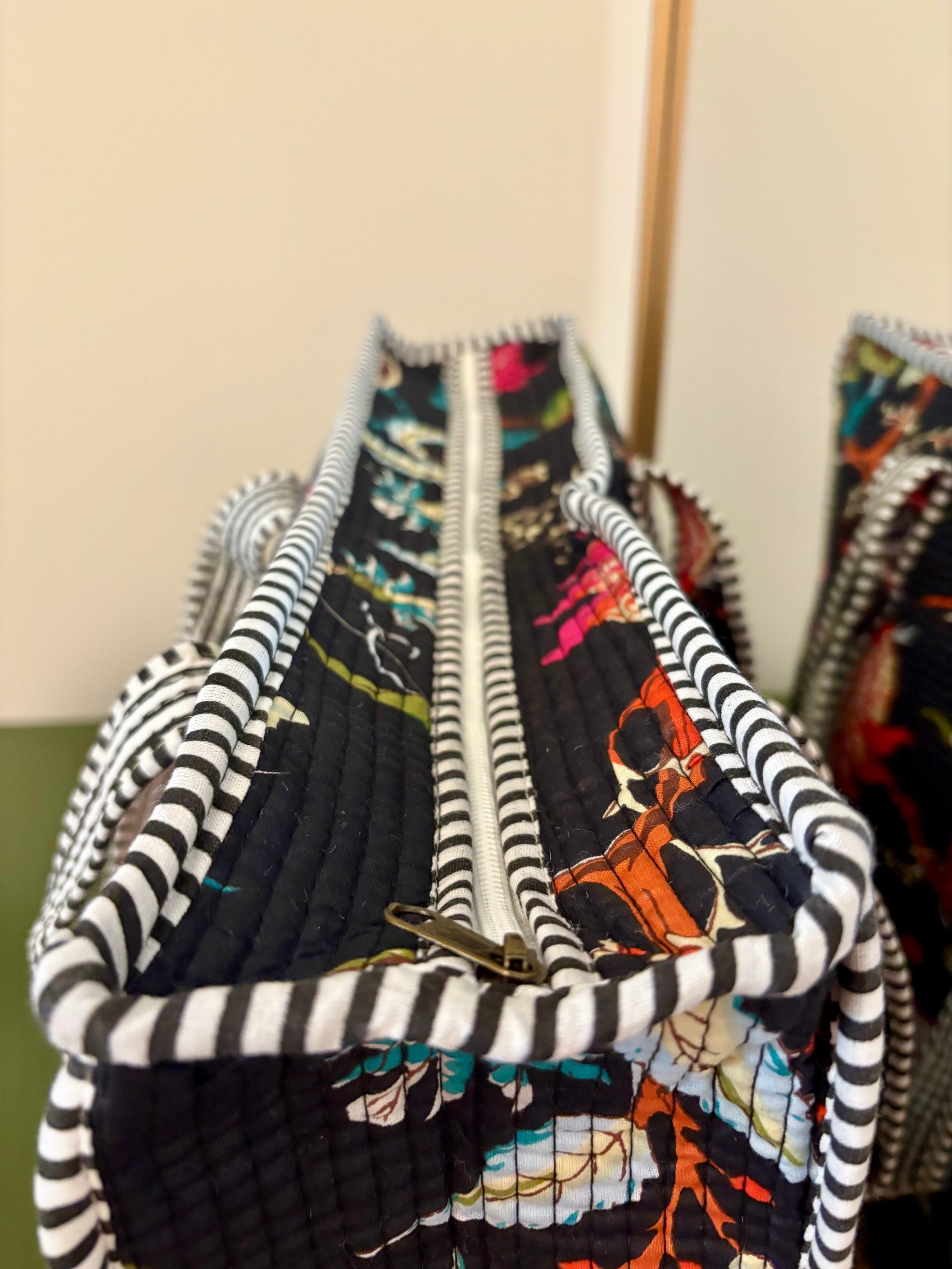 Quilted Black Floral Tote Bag