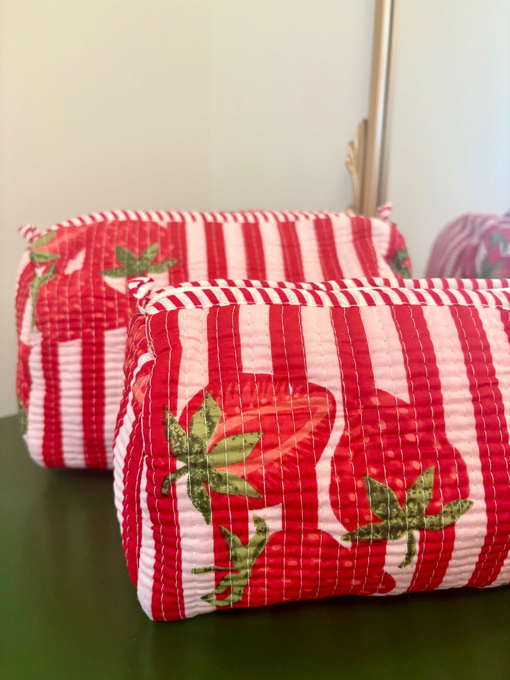 Quilted Strawberry Cosmetic Bags