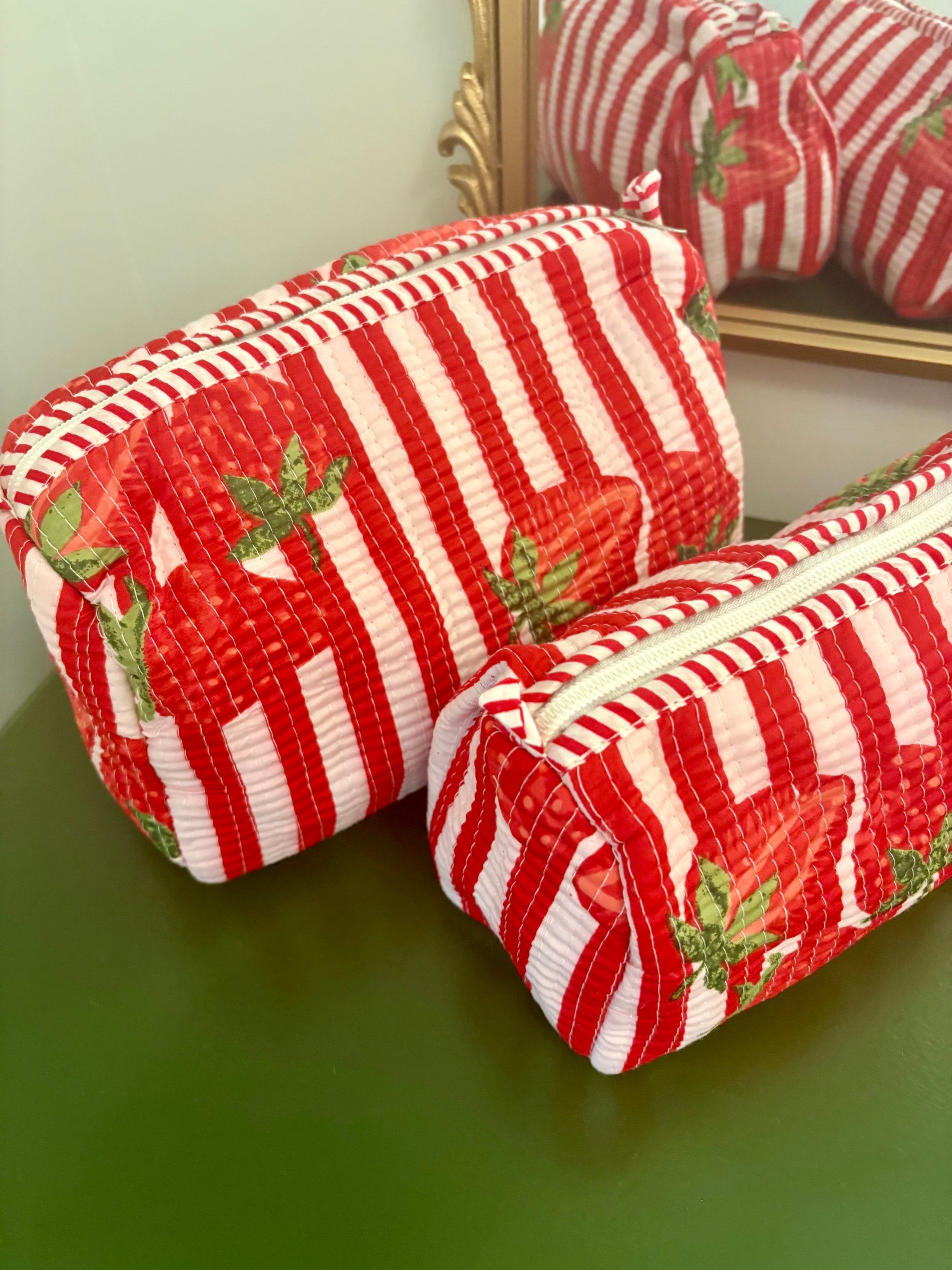 Quilted Strawberry Cosmetic Bags