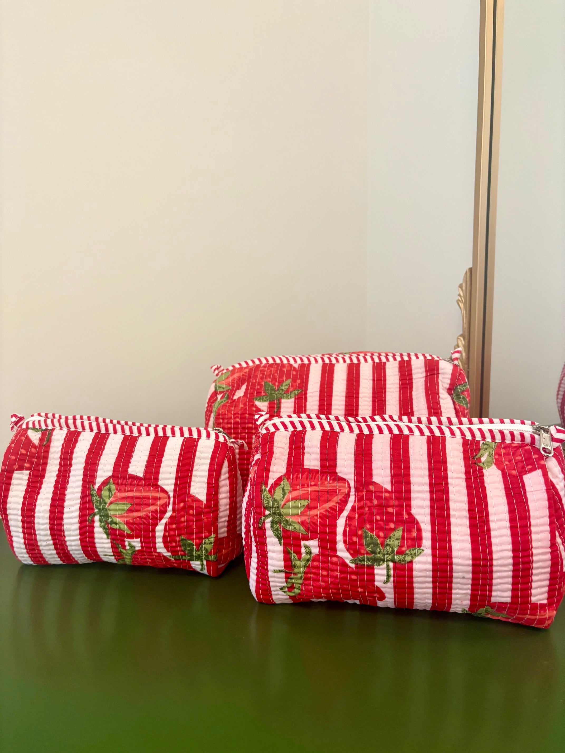 Quilted Strawberry Cosmetic Bags