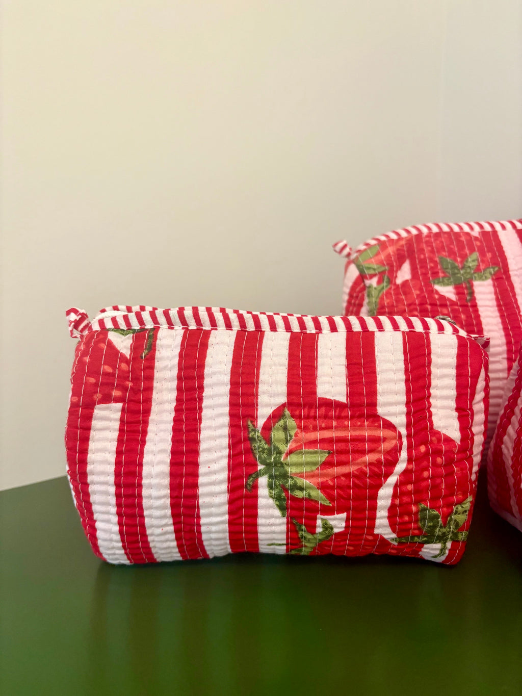 Quilted Strawberry Cosmetic Bags