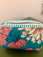 Quilted Teal Floral Cosmetic Bags