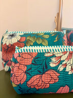 Quilted Teal Floral Cosmetic Bags