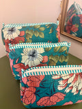 Quilted Teal Floral Cosmetic Bags
