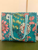 Quilted Teal Floral Tote Bag