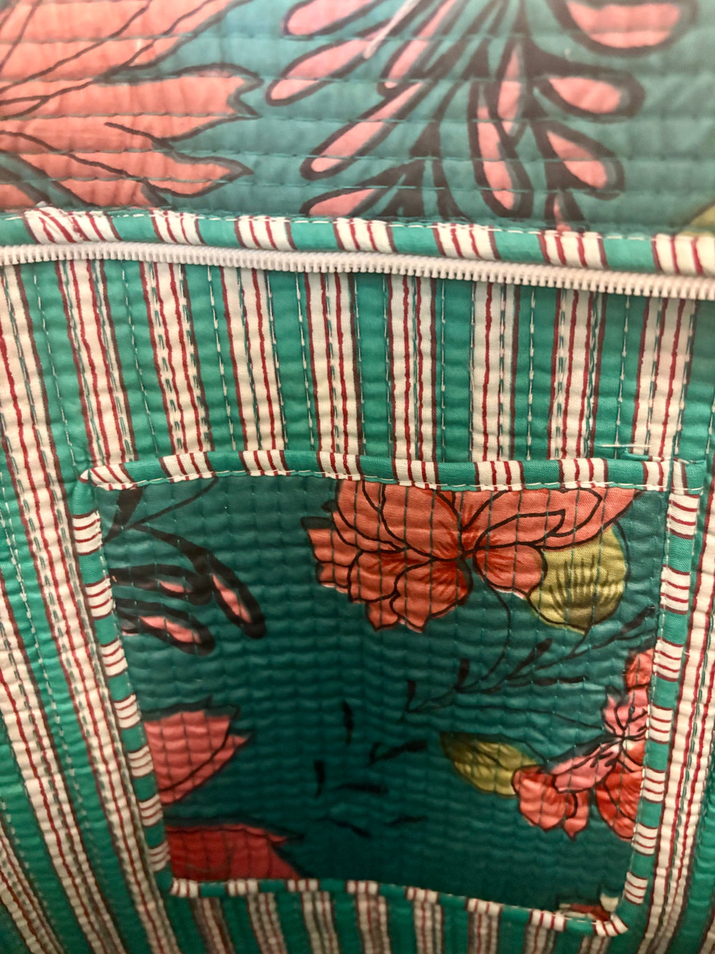 Quilted Teal Floral Tote Bag