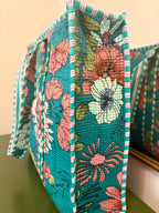 Quilted Teal Floral Tote Bag