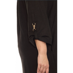 Black Button Down Dress with Gold Metal Hardware.