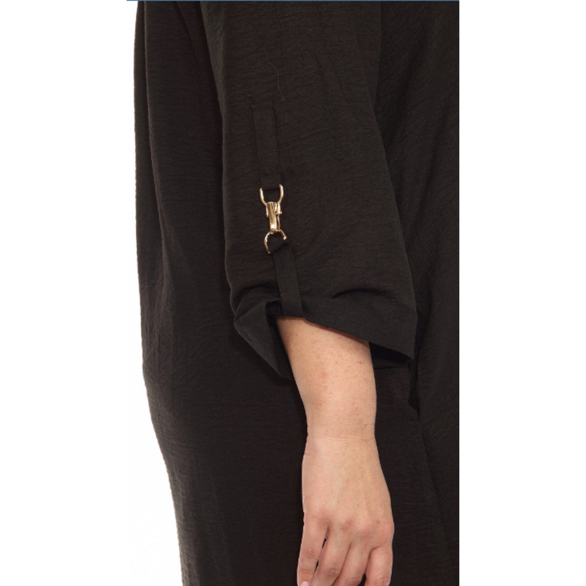 Black Button Down Dress with Gold Metal Hardware.